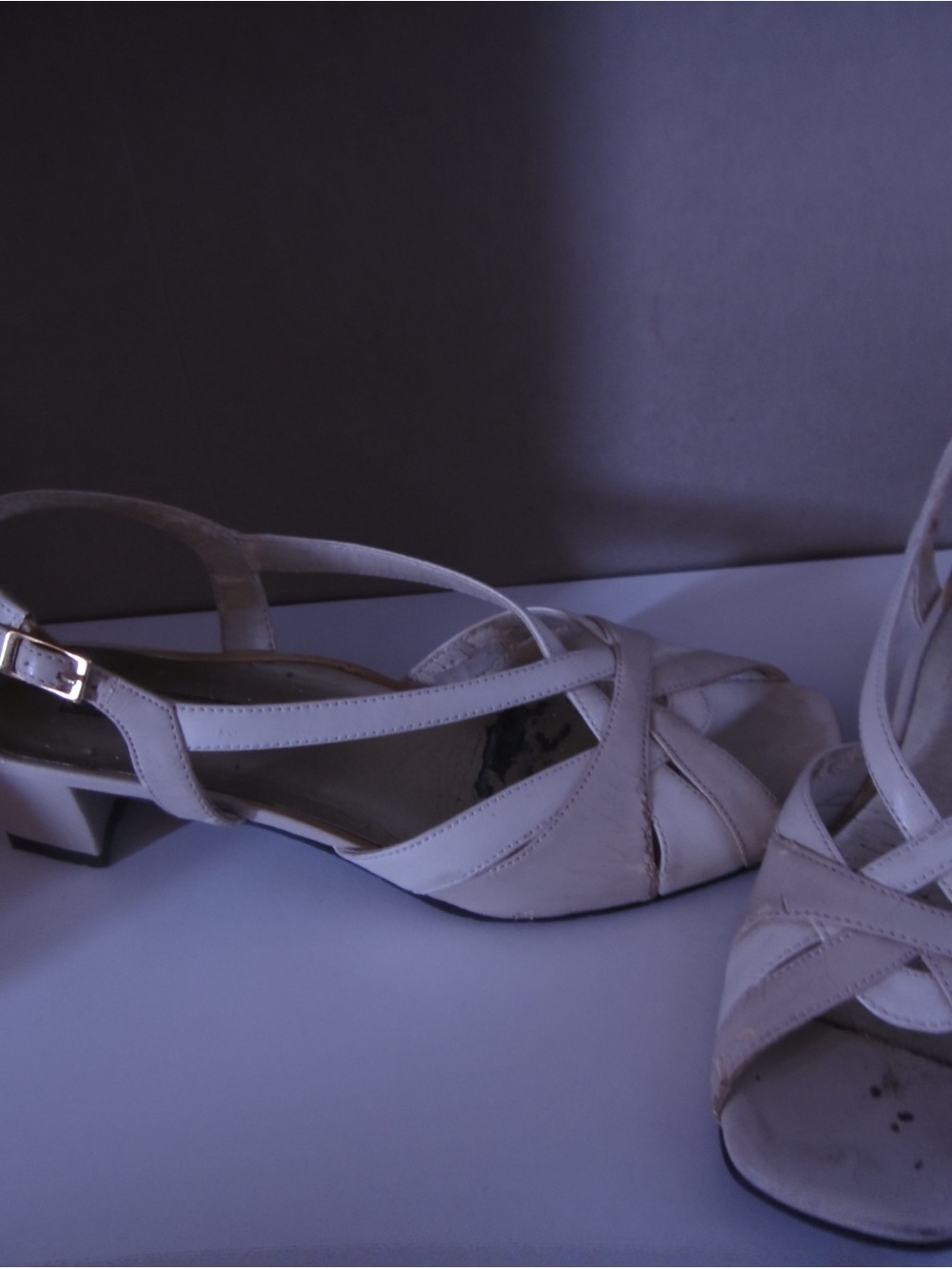 Women's White Strappy Low Heel Pumps